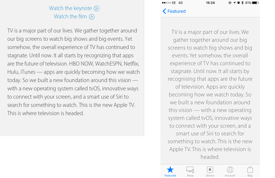 example of longform centrally aligned text handled badly